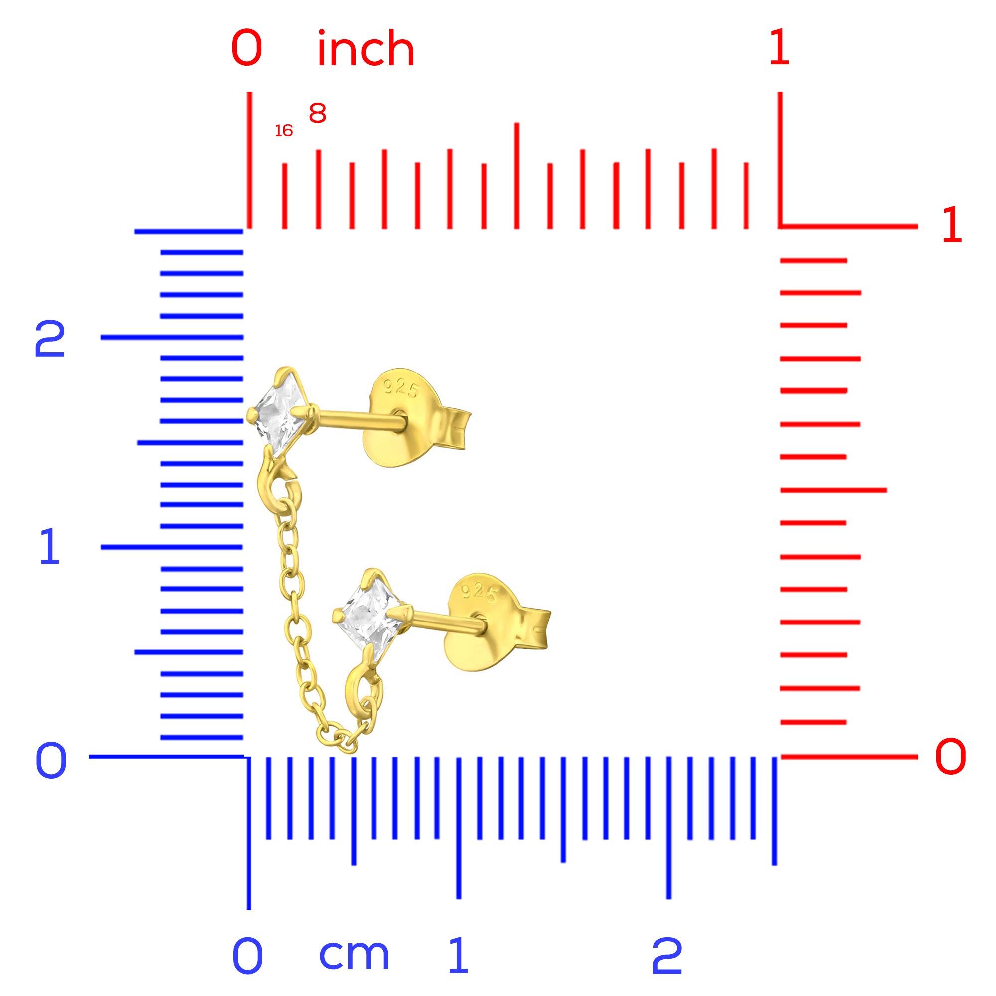 24K Gold Plated Double CZ Single Silver Ear Stud & 24K Plated Lightning Bolt CZ Silver Ear Stud Gift Set by db deadbeat