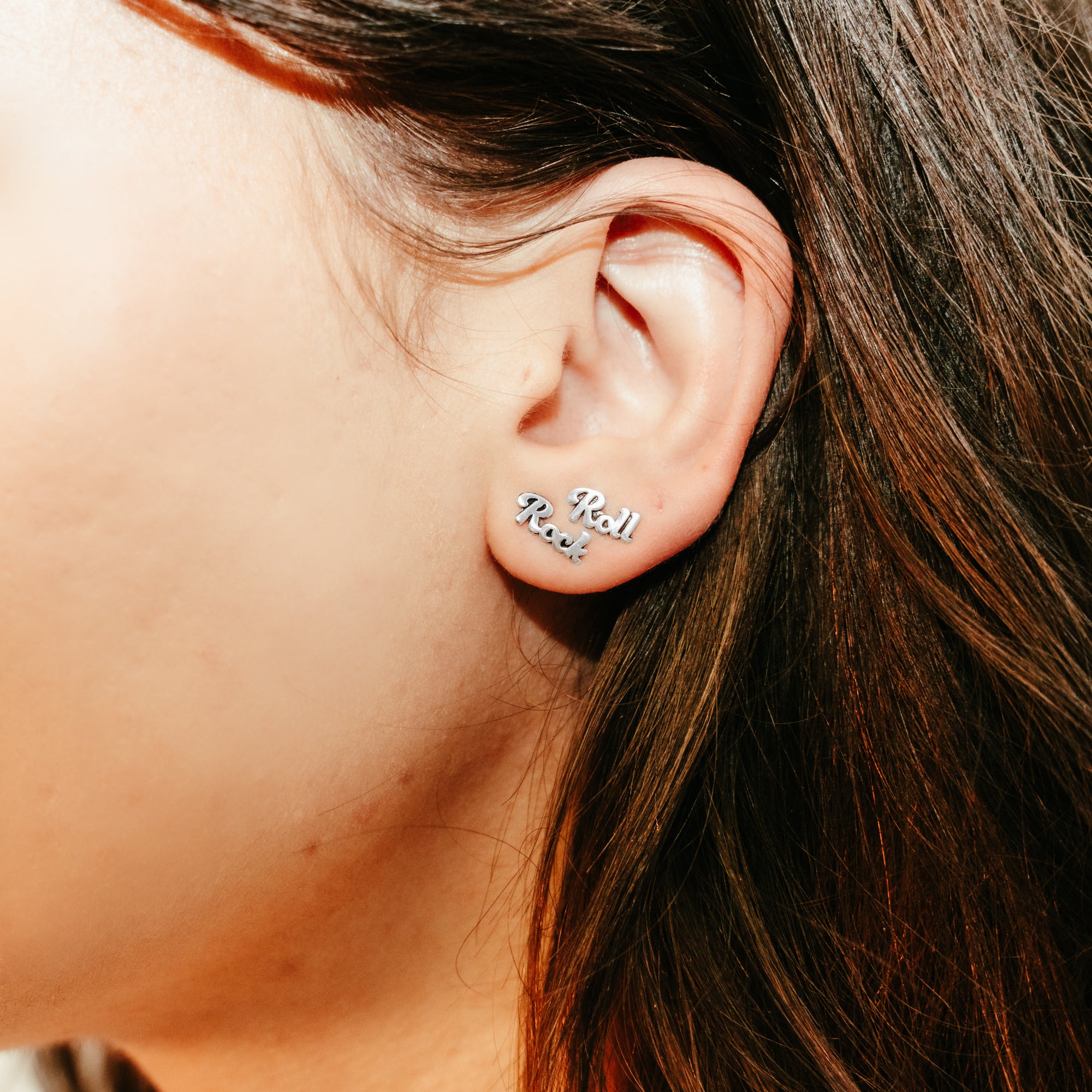 db DEADBEAT 925 Silver Clear Crystal Ear Stud & Oxidised Rock and Roll Ear Stud Gift Pack