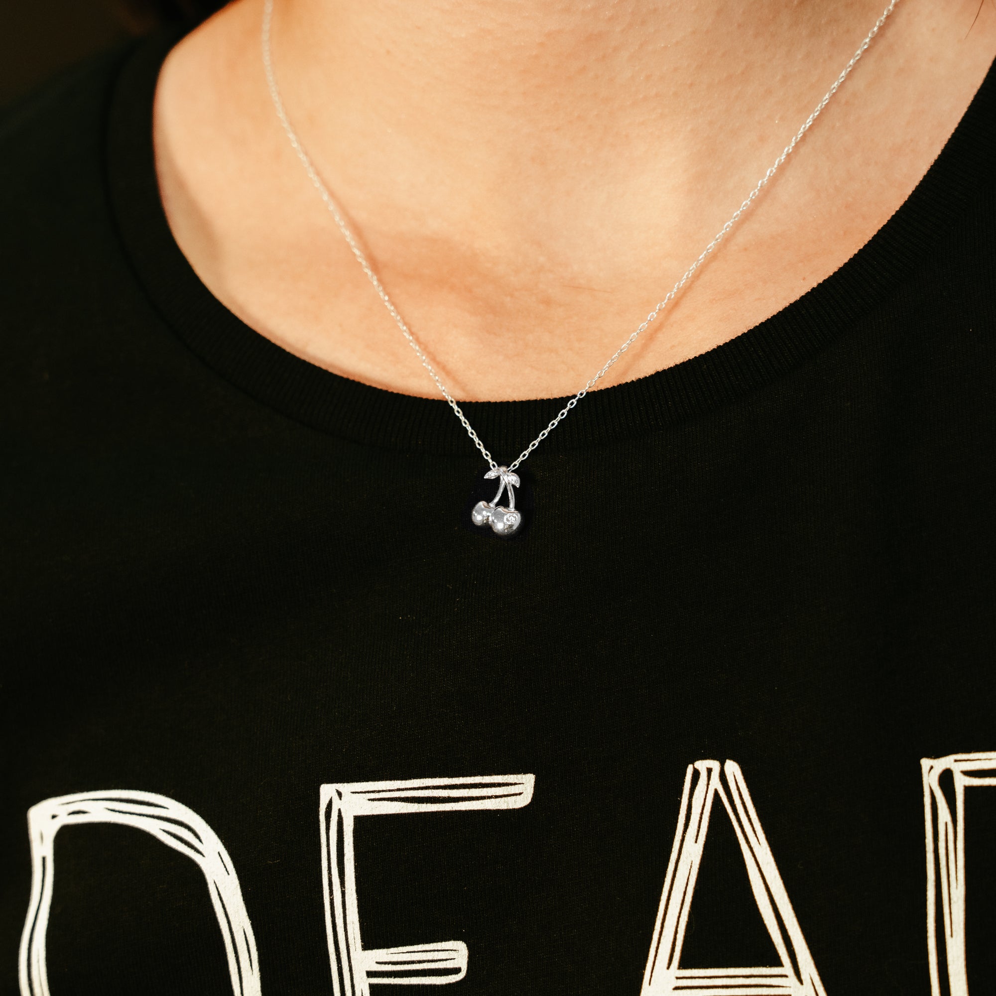 DEADBEAT Rock-Solid 925 Silver Cherry CZ Necklace & Ear Stud Gift Pack