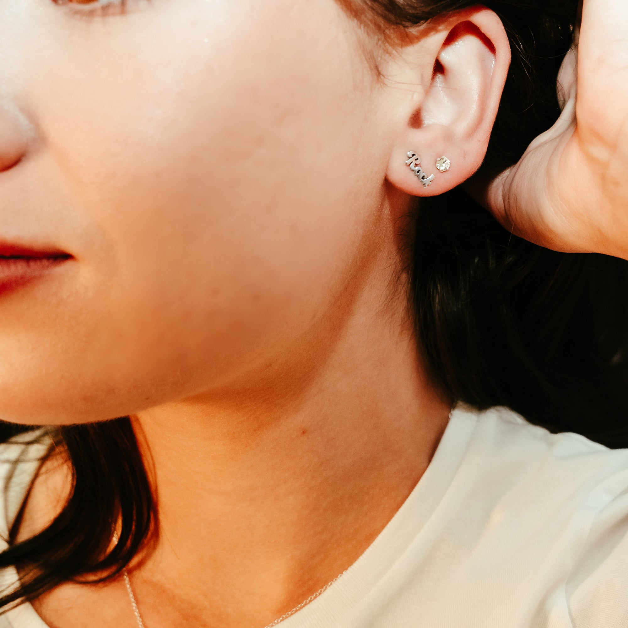 db DEADBEAT 925 Silver Clear Crystal Ear Stud & Oxidised Rock and Roll Ear Stud Gift Pack