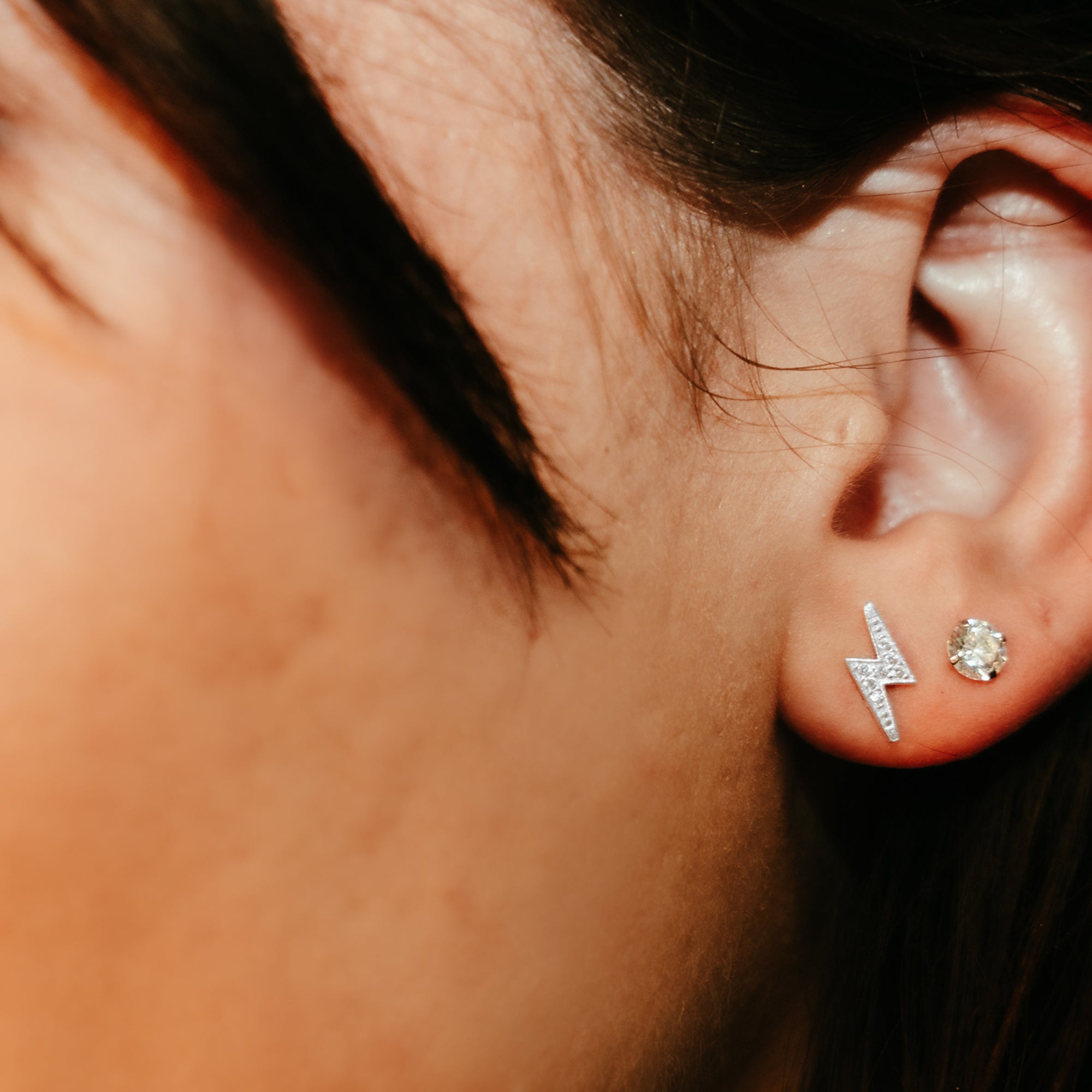 db DEADBEAT Solid 925 Silver Clear Crystal Ear Stud & Clear CZ Lightning Bolt Ear Stud Gift Pack