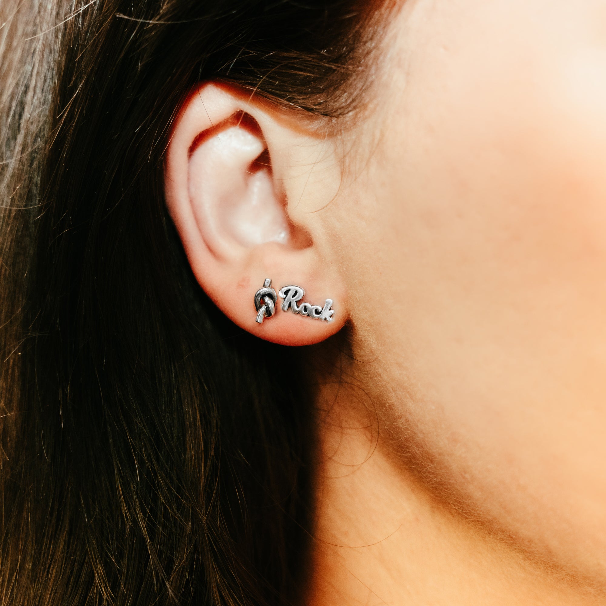 db DEADBEAT 925 Silver Oxidised Rock and Roll Ear Stud & Nautical Knot Ear Stud Gift Pack
