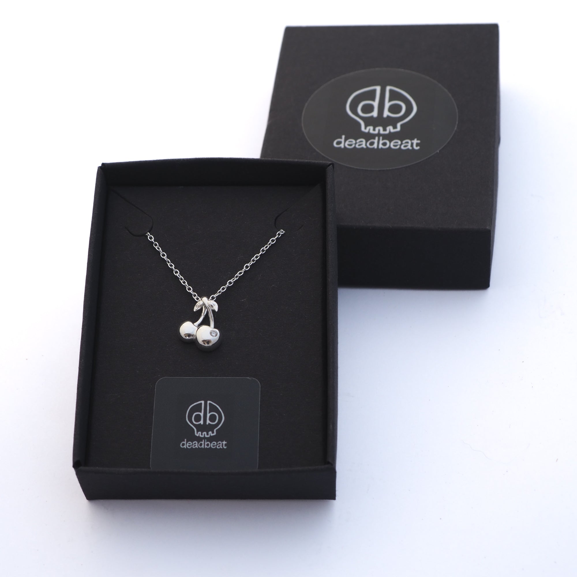 DEADBEAT Rock-Solid 925 Silver Cherry CZ Necklace Gift Pack