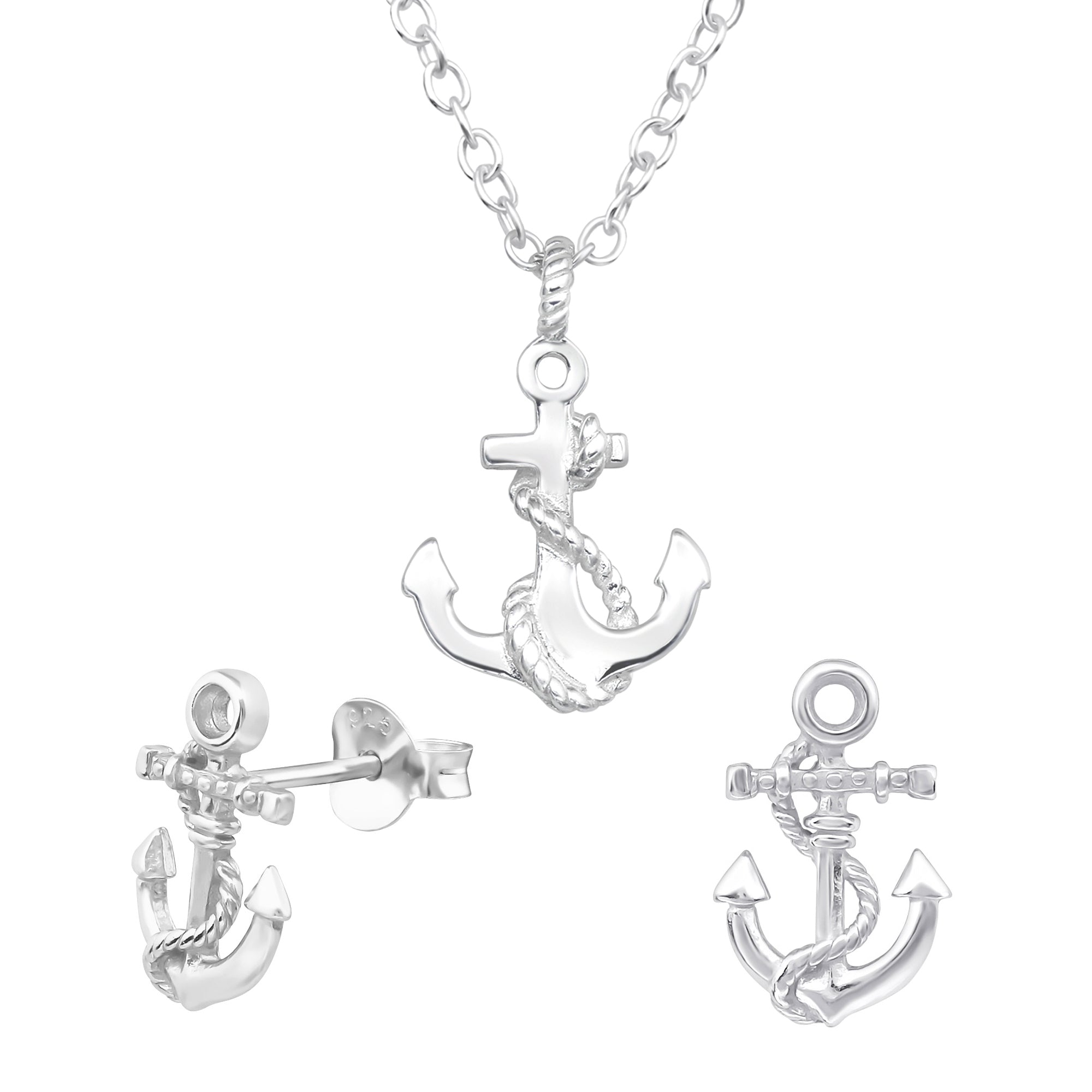 DEADBEAT Rock-Solid 925 Silver Anchor Necklace & Ear Stud Gift Pack