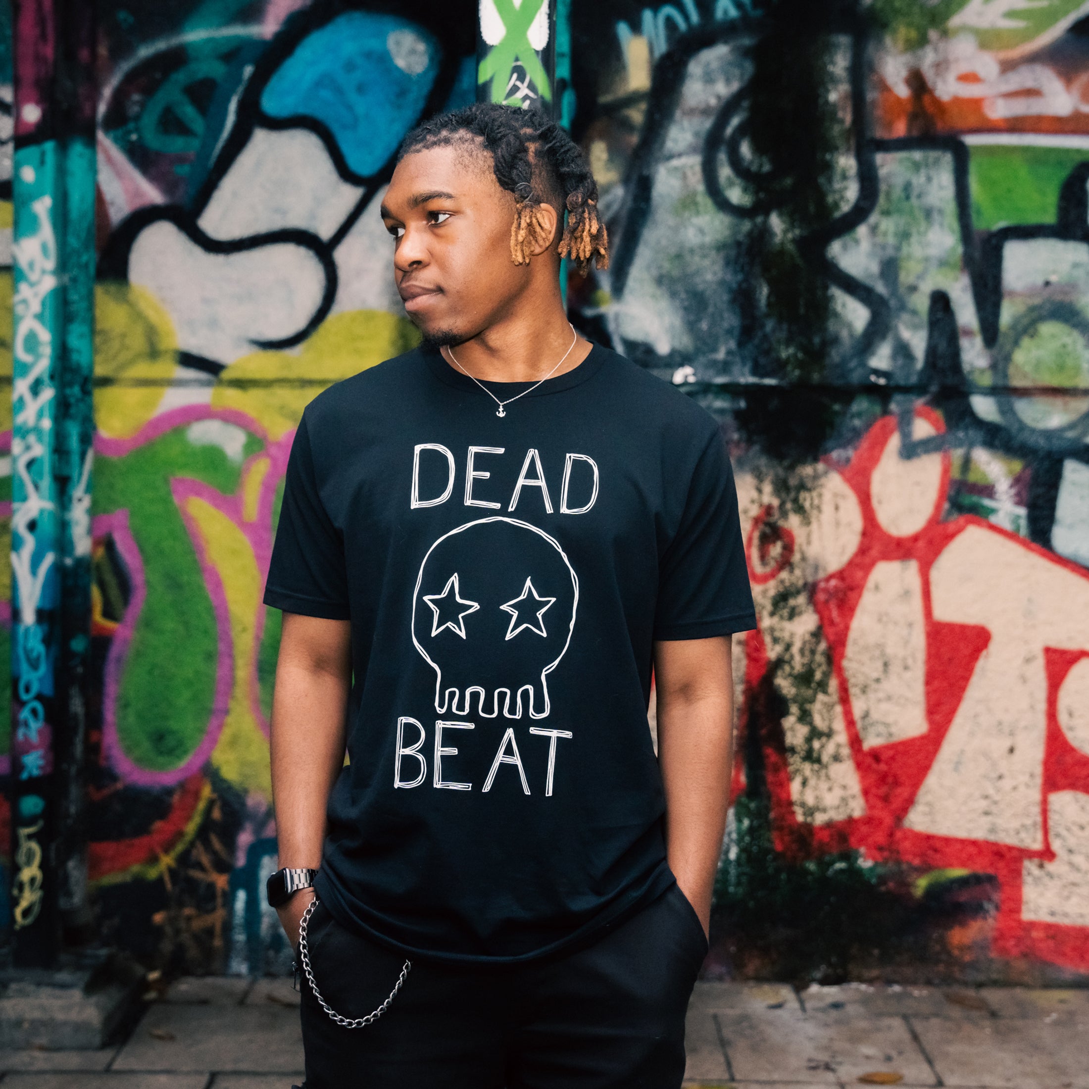 db DEADBEAT Skull Motif Screen Printed Eco-Friendly Unisex Black T-Shirt For Men, Women and Teens