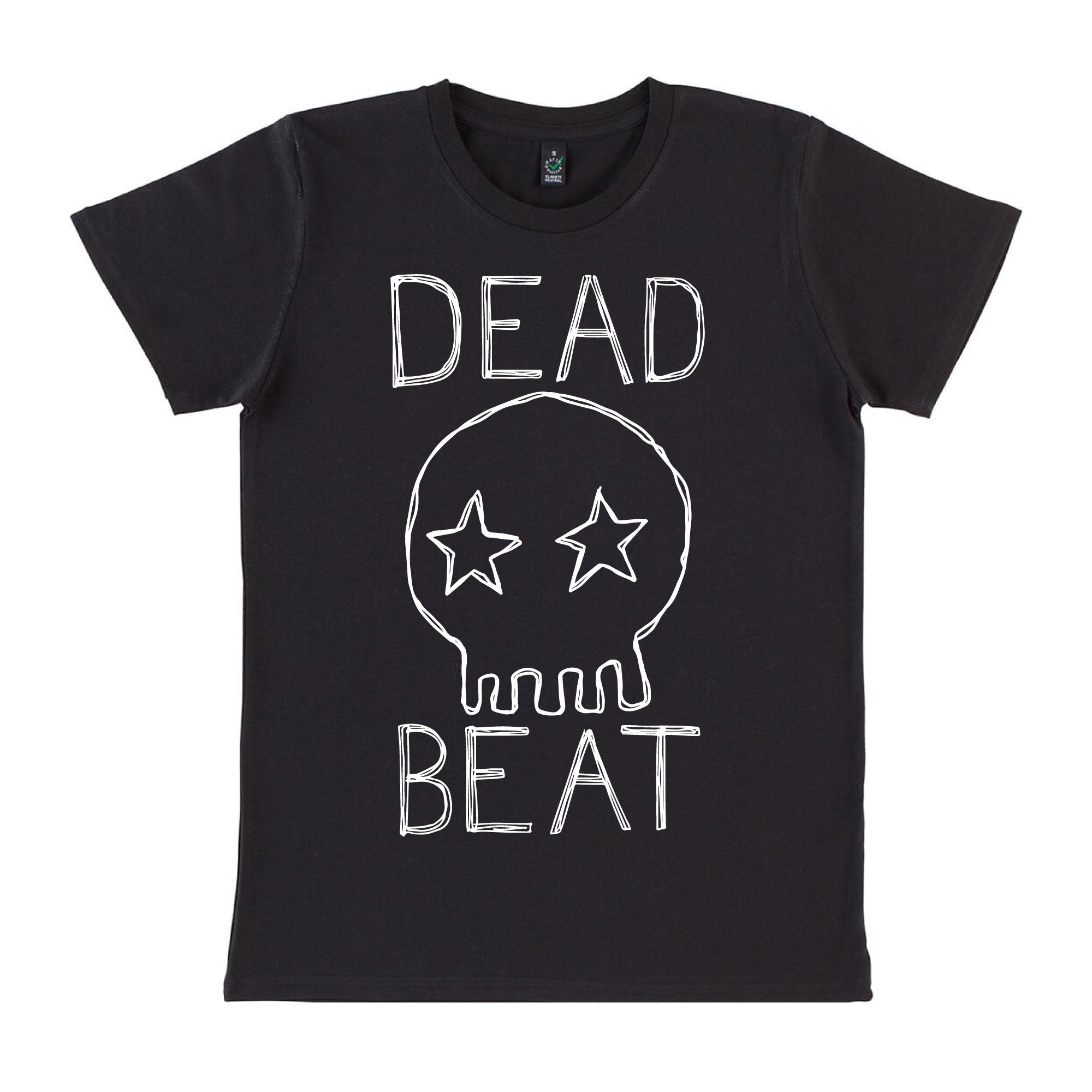 db DEADBEAT Skull Motif Screen Print Eco-Friendly Skinny Fit Black T-Shirt for Women and Teen's