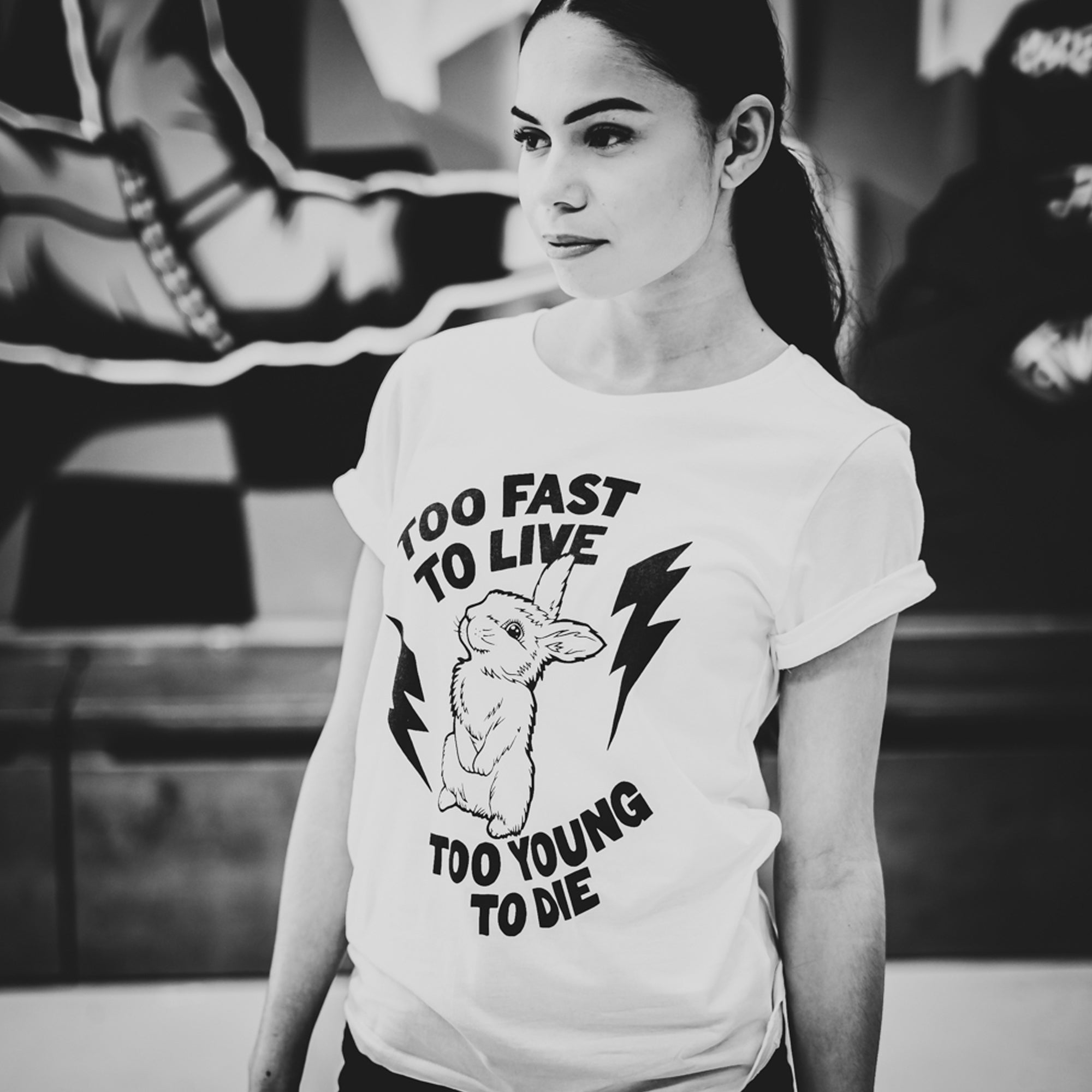 db DEADBEAT Too Fast To Live Motif Screen Printed Eco-Friendly Skinny Fit T Shirt for Women and Teens