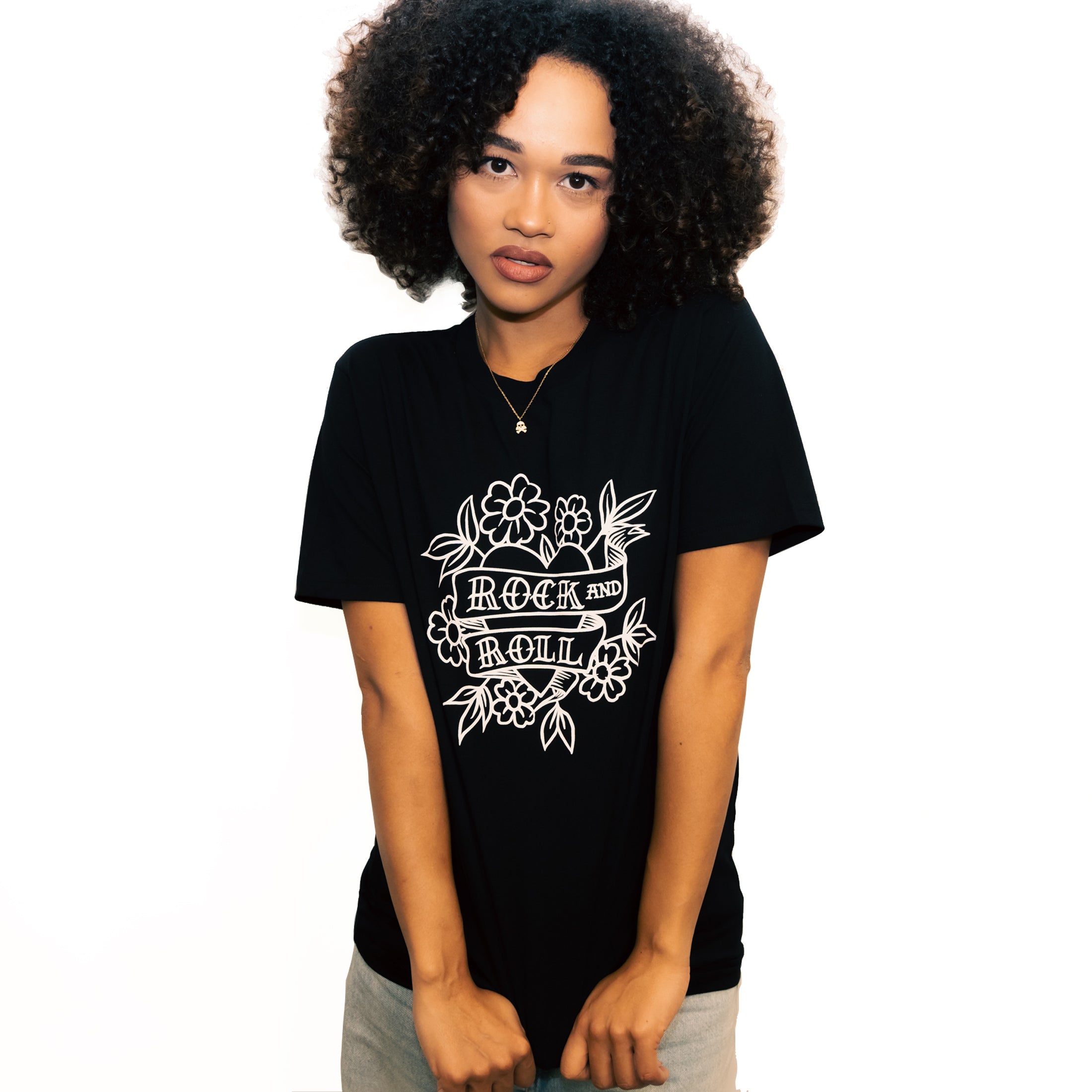 db DEADBEAT Rock and Roll Motif Screen Print Eco-Friendly Unisex Black T-Shirt for Men, Women and Teens