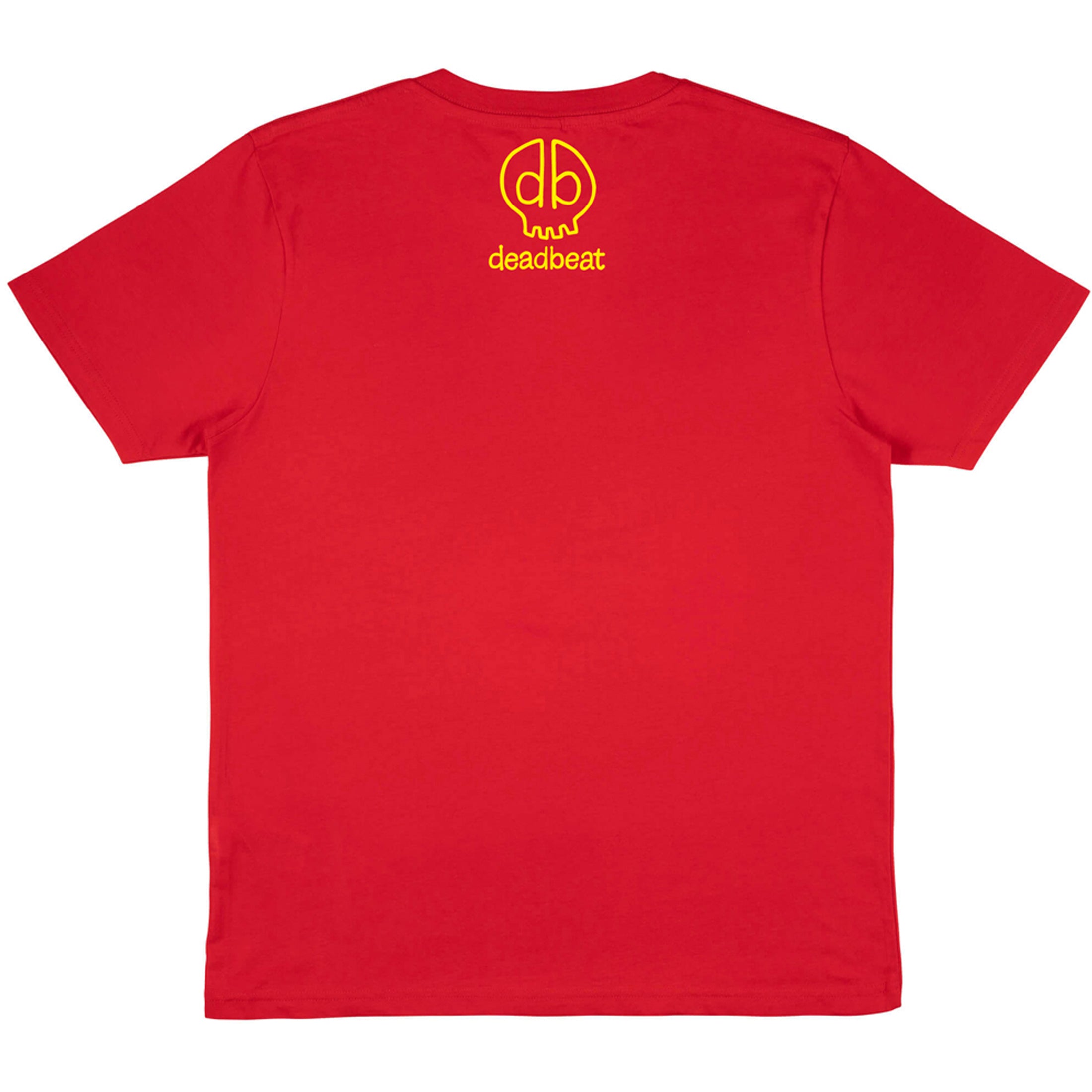 db DEADBEAT Lucky Cat Rock and Roll Motif Screen Printed Eco-Friendly Unisex Red T-Shirt for Men, Women and Teens