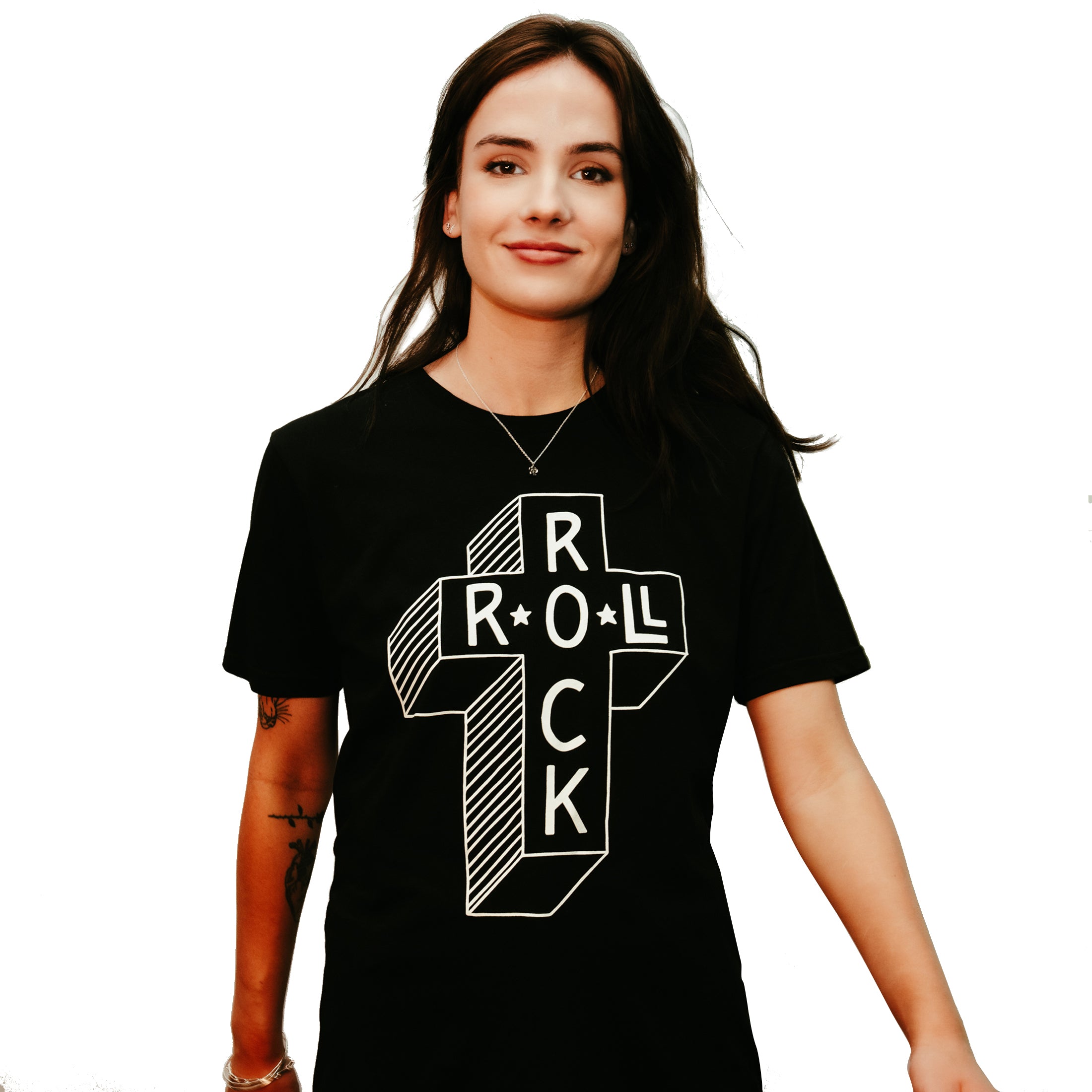 db DEADBEAT Rock and Roll Cross Motif Screen Printed Eco-Friendly Unisex Black T-Shirt for Men, Women and Teens