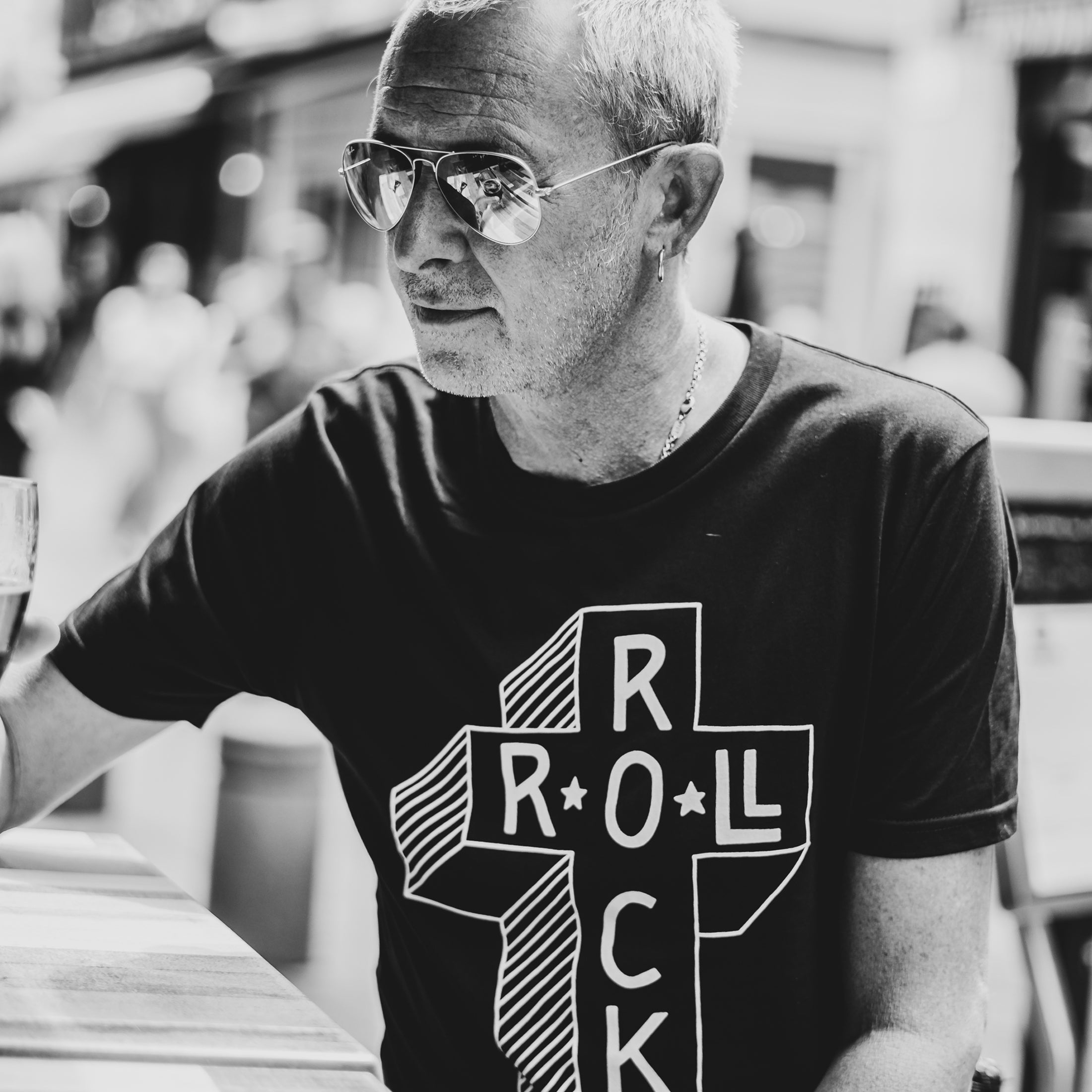 db DEADBEAT Rock and Roll Cross Motif Screen Printed Eco-Friendly Unisex Black T-Shirt for Men, Women and Teens