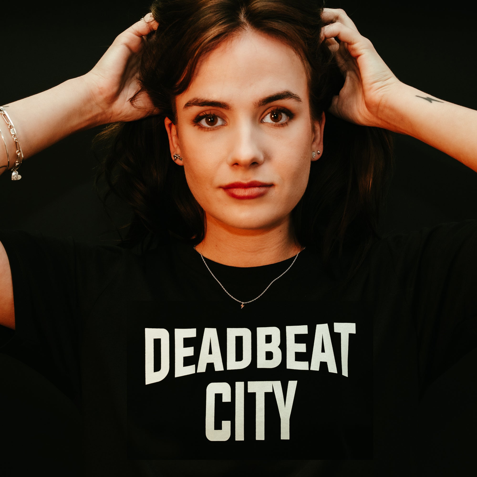 db DEADBEAT City Motif Screen Printed Eco-Friendly Black Skinny Fit T-Shirt for Women and Teens
