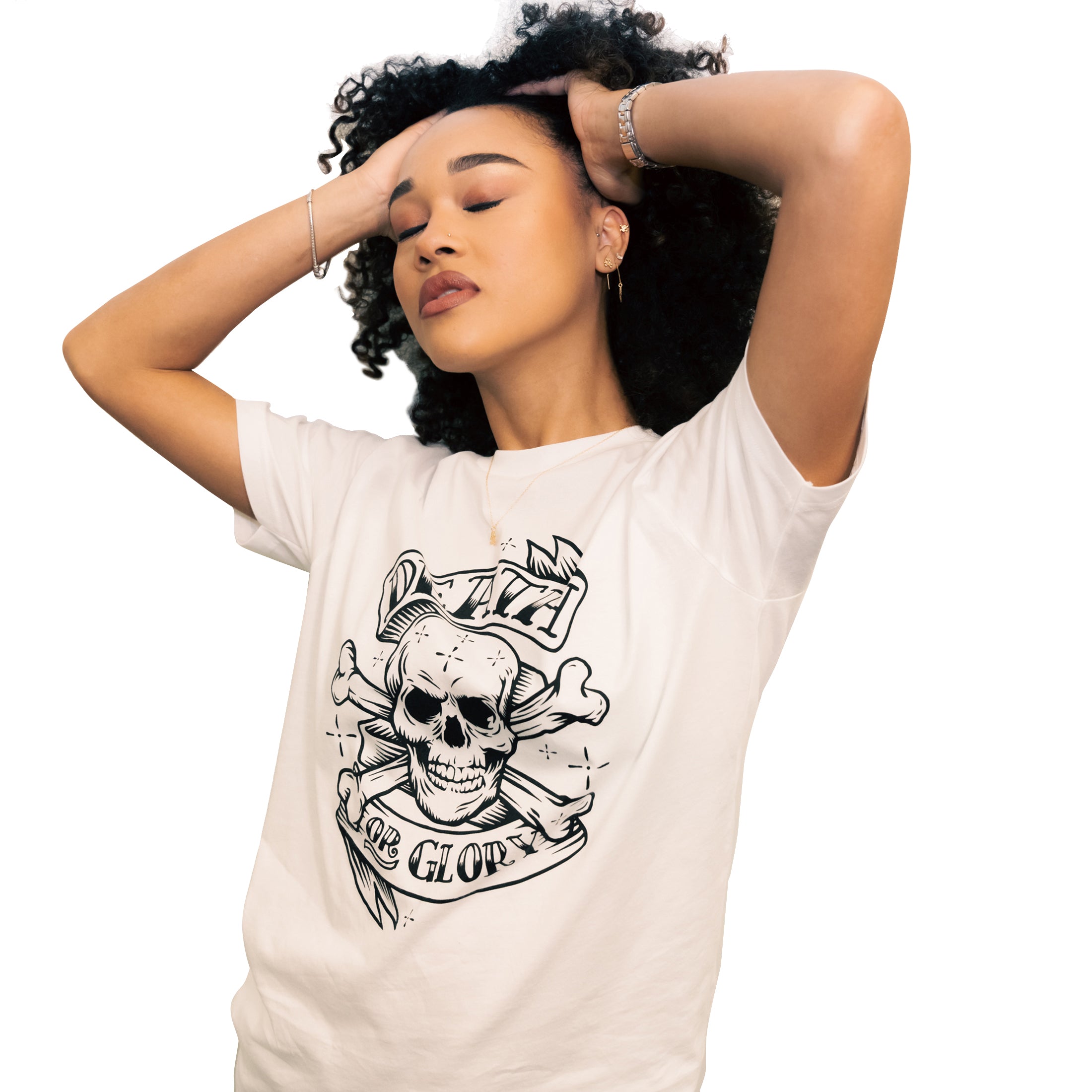 db DEADBEAT Death or Glory Skull Motif Screen Printed Eco-Friendly Unisex White T-Shirt for Men, Women and Teens