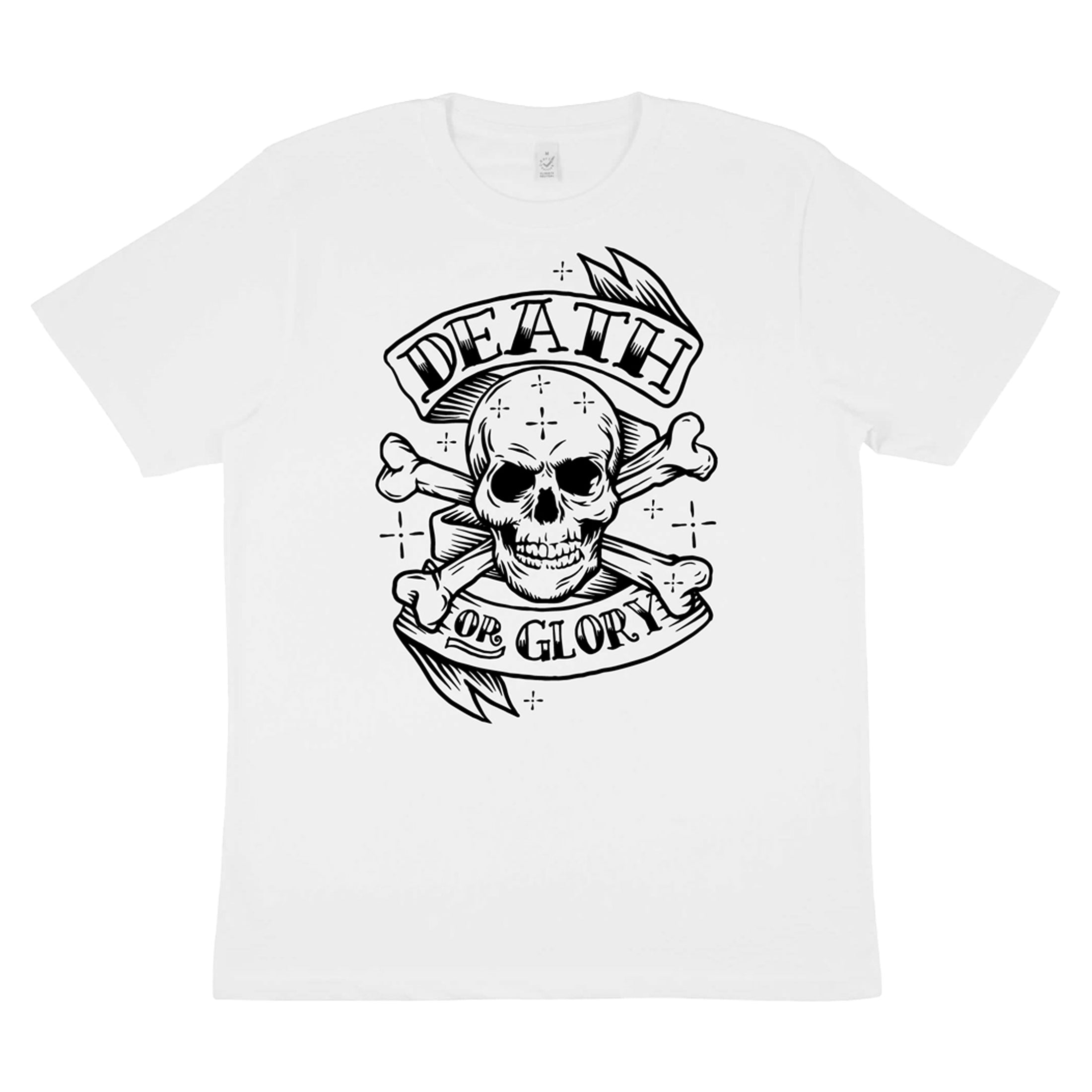 db DEADBEAT Death or Glory Skull Motif Screen Printed Eco-Friendly Unisex White T-Shirt for Men, Women and Teens