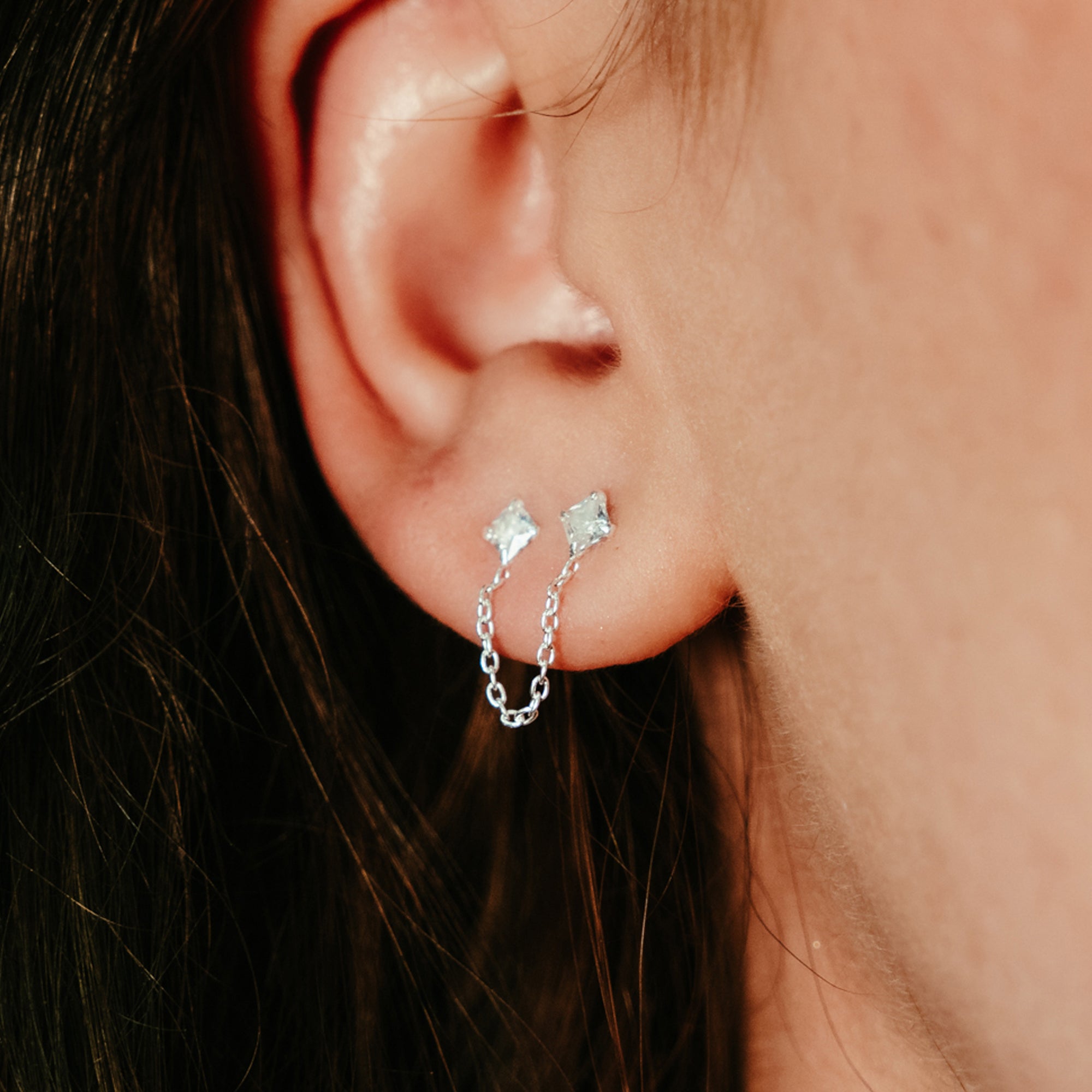 DEADBEAT Rock-Solid 925 Silver CZ Skull & Crossbones Ear Stud, Single CZ Double Ear Stud & Lightning Bolt Drop Ear Stud Gift Pack