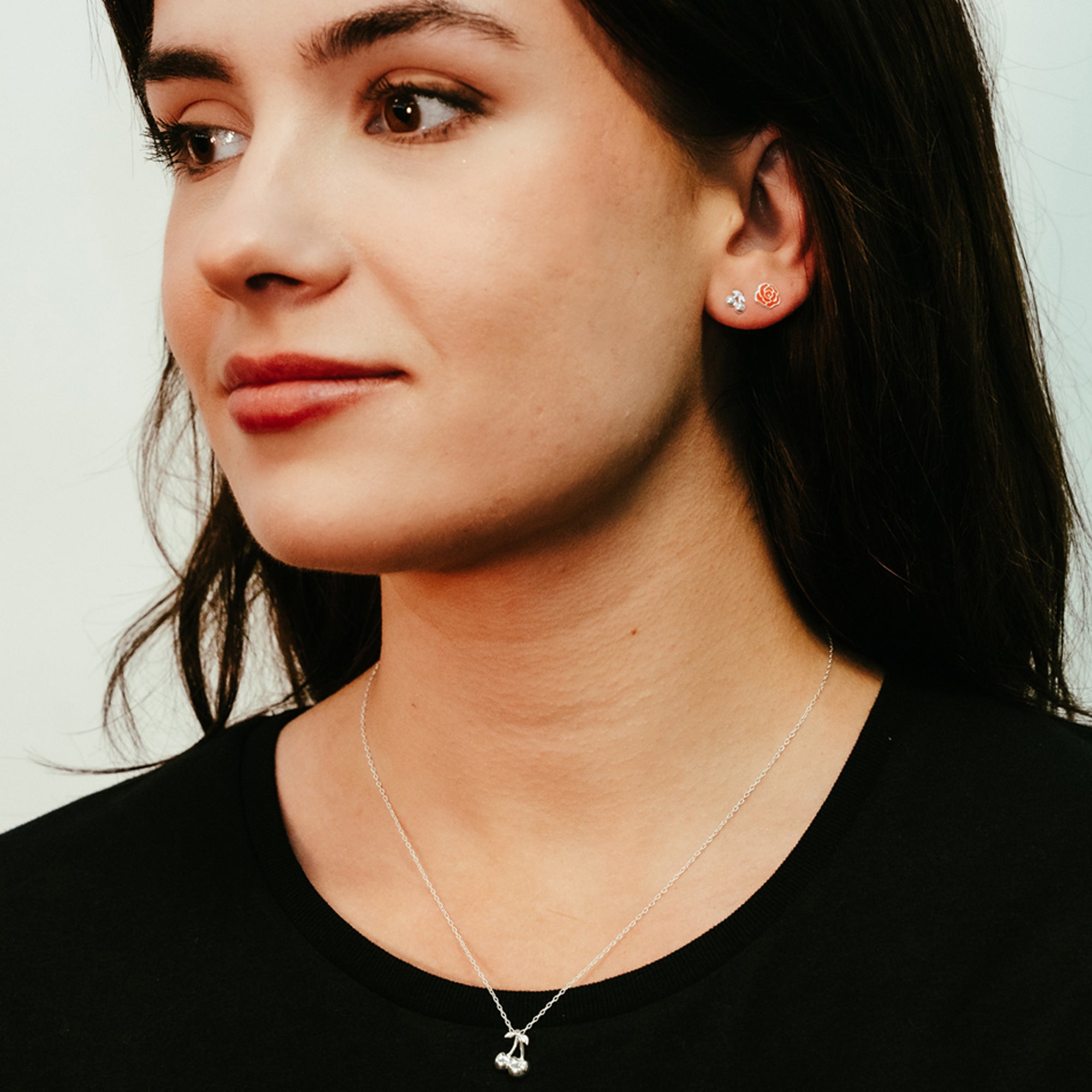 DEADBEAT Rock-Solid 925 Silver Cherry CZ Necklace & Ear Stud Gift Pack