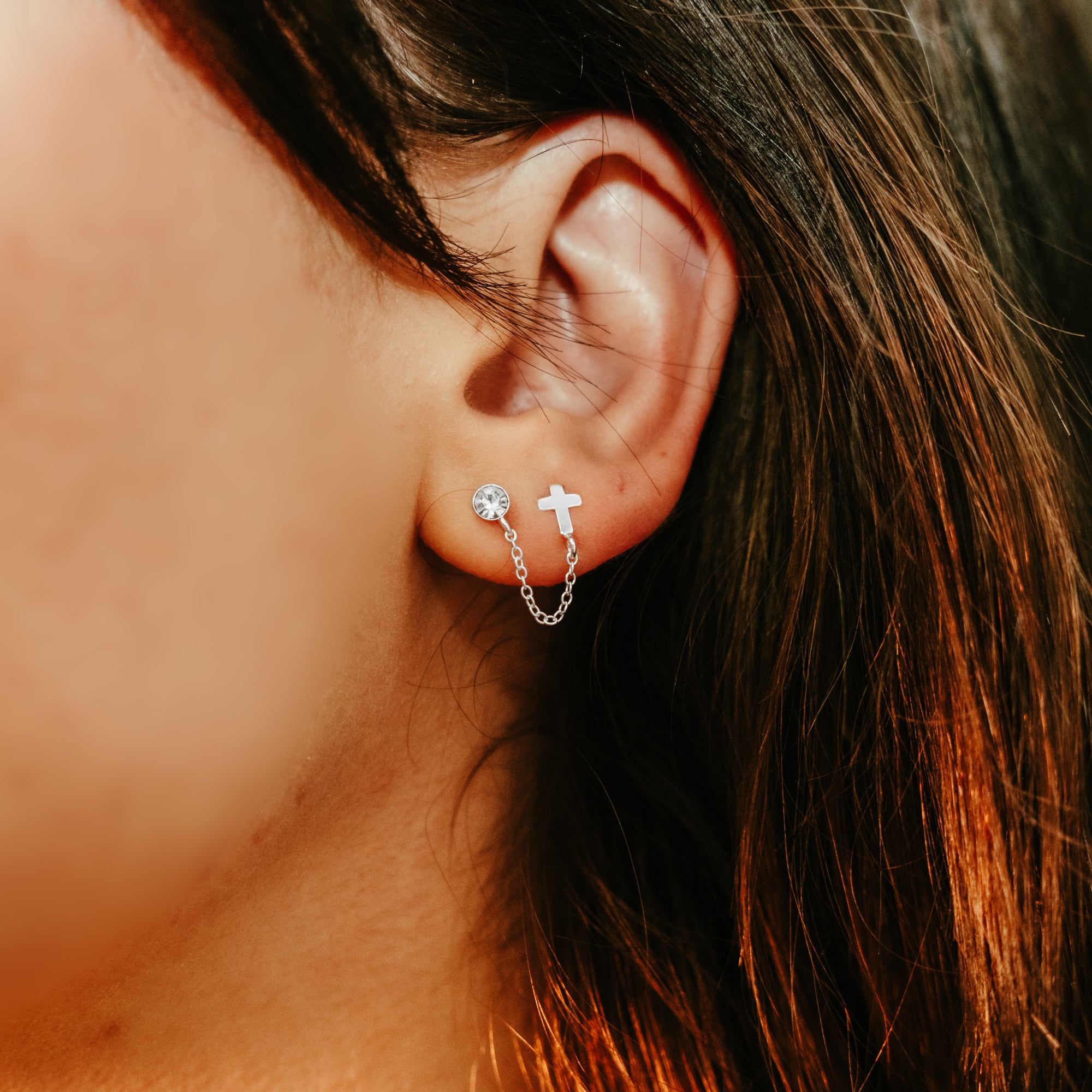 DEADBEAT Rock-Solid 925 Silver Plain Heart Ear Stud, Skull & Crossbones Ear Stud & Single Crystal & Cross Double Ear Stud Gift Pack