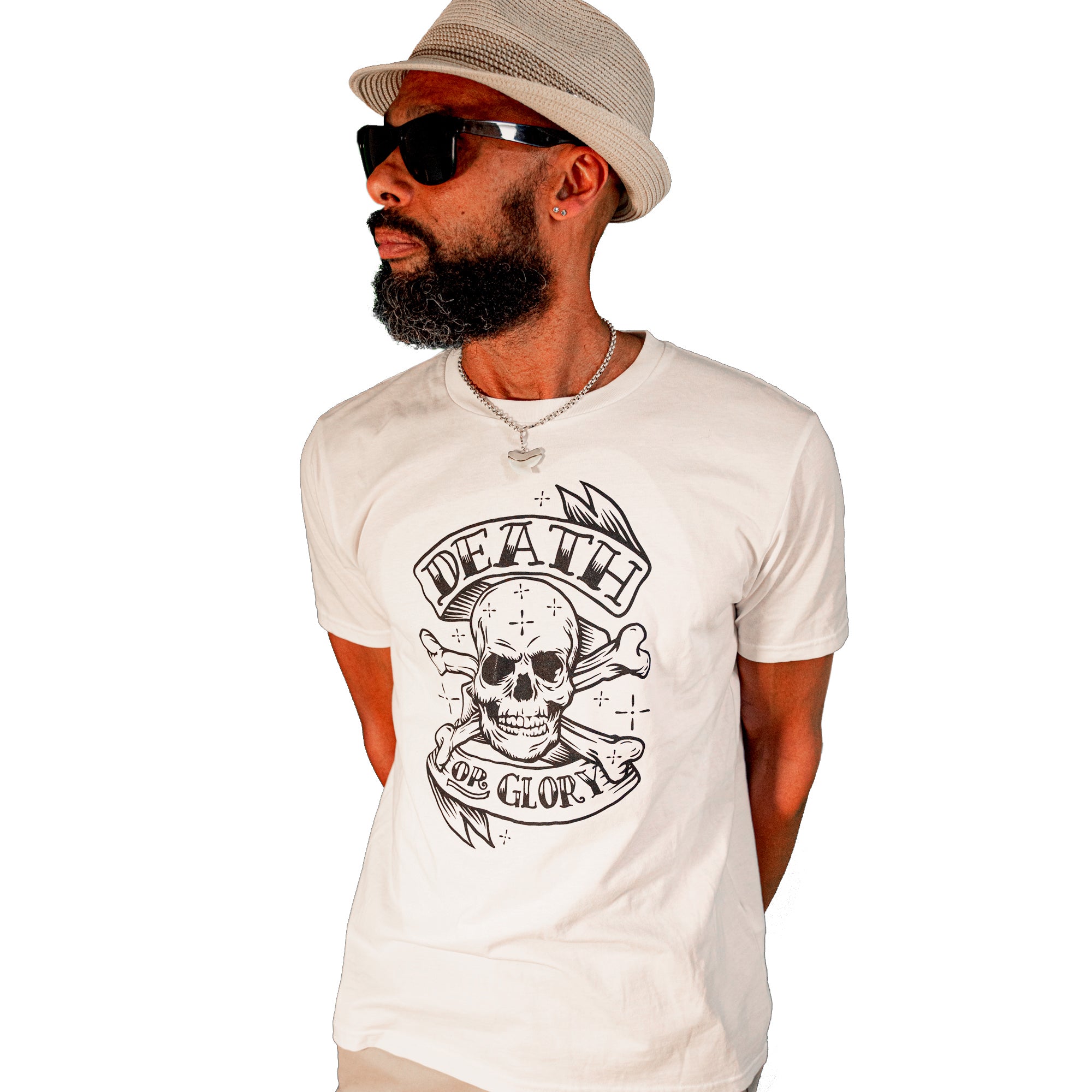 db DEADBEAT Death or Glory Skull Motif Screen Printed Eco-Friendly Unisex White T-Shirt for Men, Women and Teens