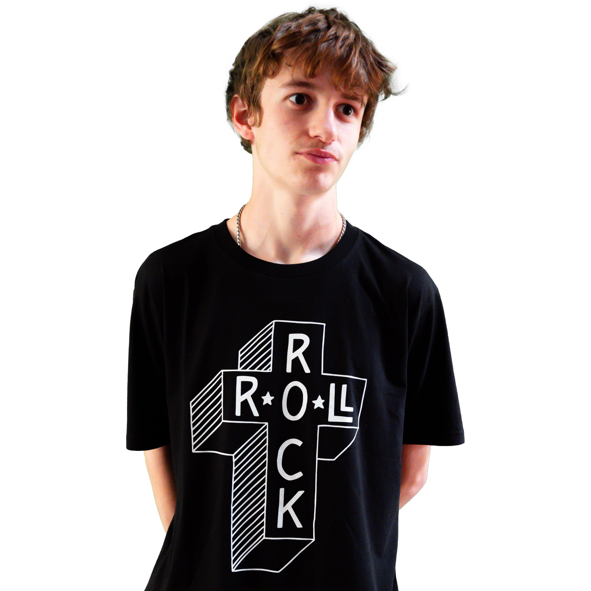 db DEADBEAT Rock and Roll Cross Motif Screen Printed Eco-Friendly Unisex Black T-Shirt for Men, Women and Teens