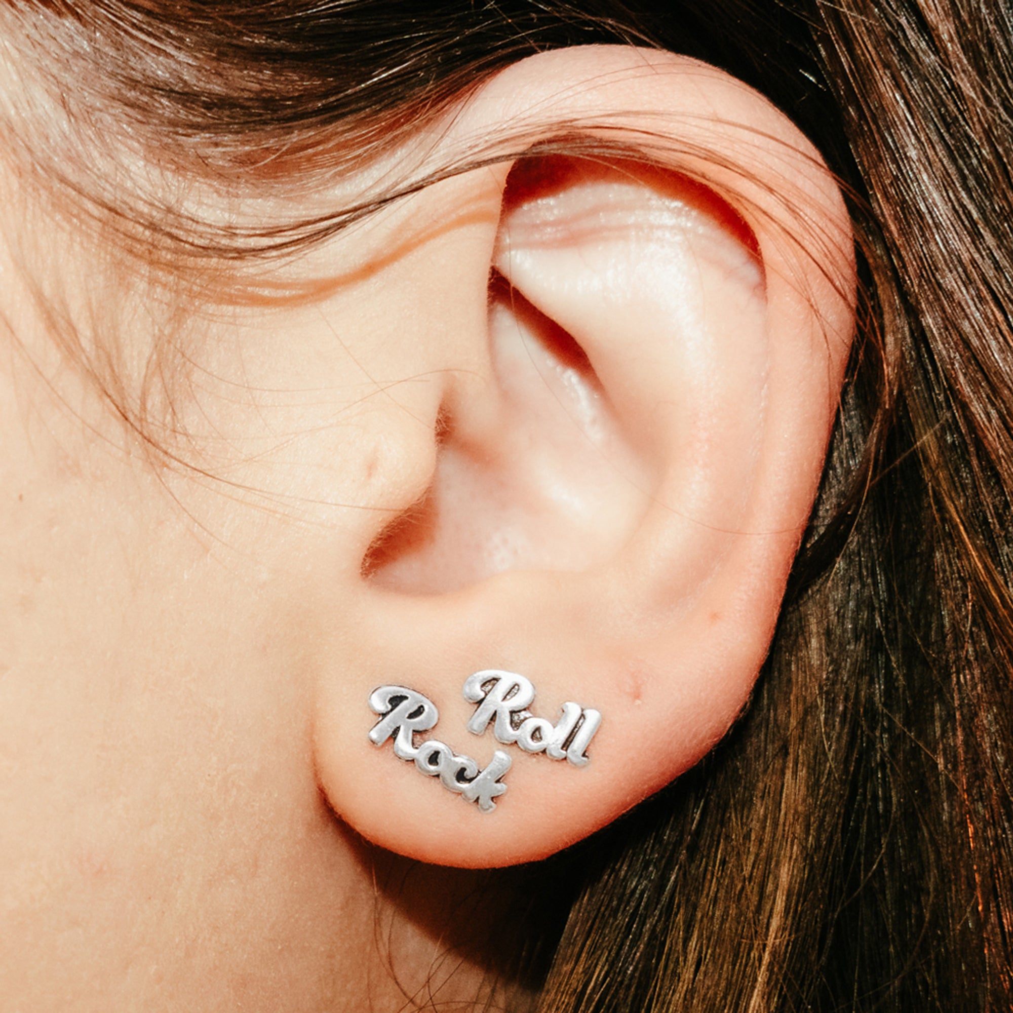 db DEADBEAT 925 Silver Oxidised Rock and Roll Ear Stud & Nautical Knot Ear Stud Gift Pack