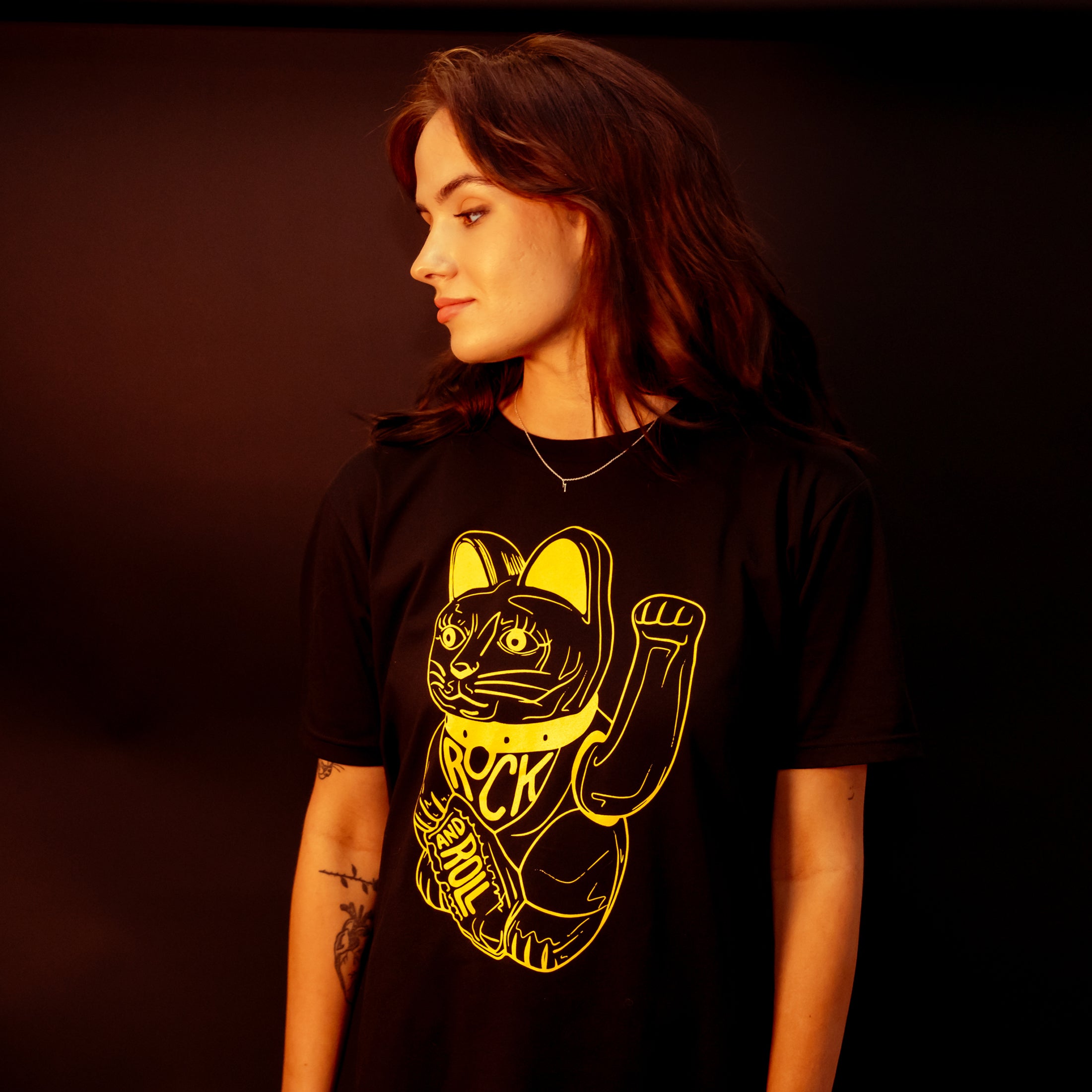 Black Lucky Cat T-Shirt by db deadbeat